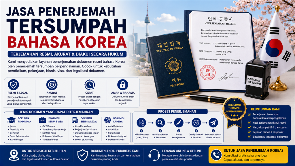 Jasa Penerjemah Tersumpah Bahasa Korea