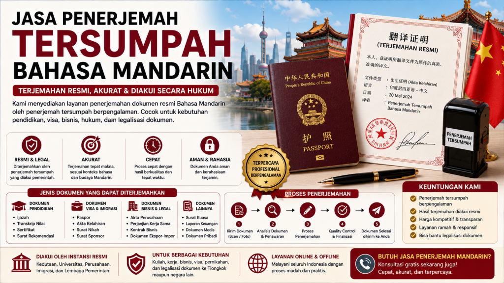 Jasa Penerjemah Tersumpah Bahasa Mandarin